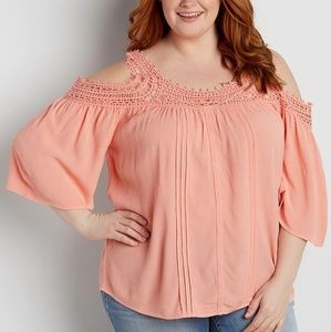 NWT Maurice's Peach Crochet Cold Shoulder Blouse